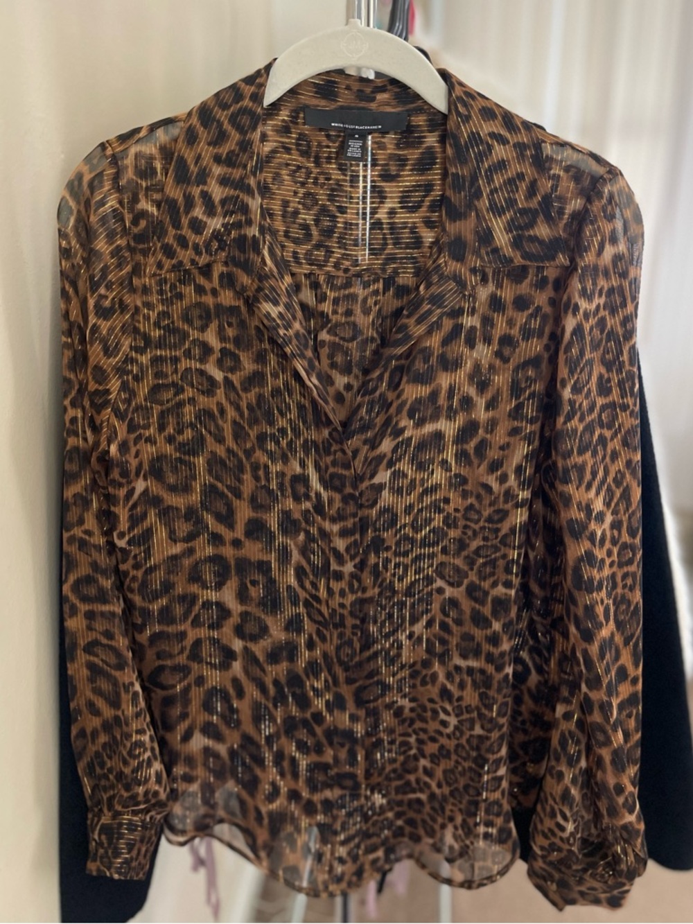 White House Black Market- Leopard Print Sheer Button-Up Blouse